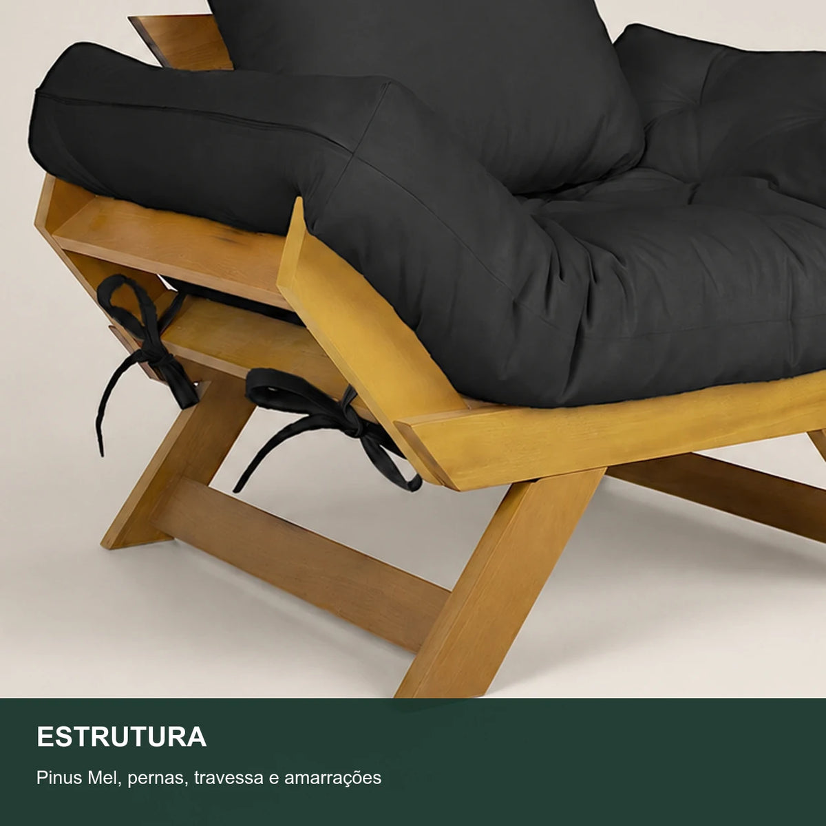 Poltrona Jap�o Sarja Madeira Pinus Mel - Preto - detalhe-estrutura