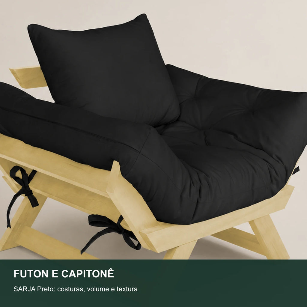 Poltrona Jap�o Sarja Madeira Pinus Sem Pintura - Preto - detalhe-capitone