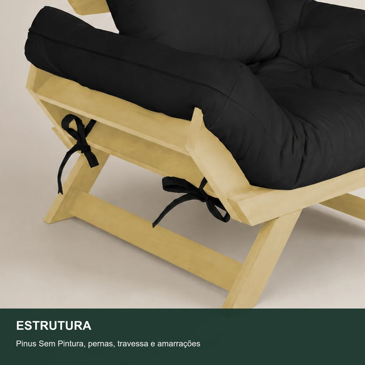 Poltrona Jap�o Sarja Madeira Pinus Sem Pintura - Preto - detalhe-estrutura