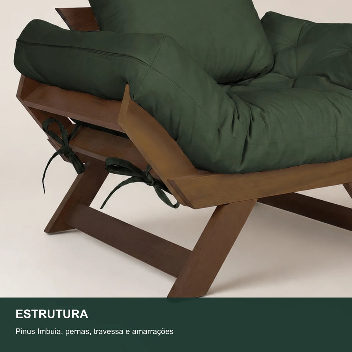 Poltrona Jap�o Sarja Madeira Pinus Imbuia - Verde - detalhe-estrutura