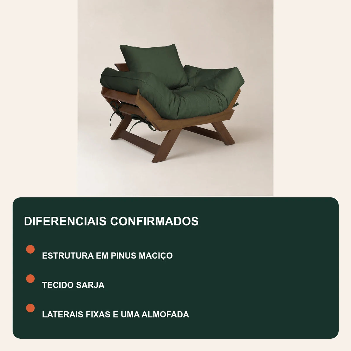 Poltrona Jap�o Sarja Madeira Pinus Imbuia - Verde - diferenciais