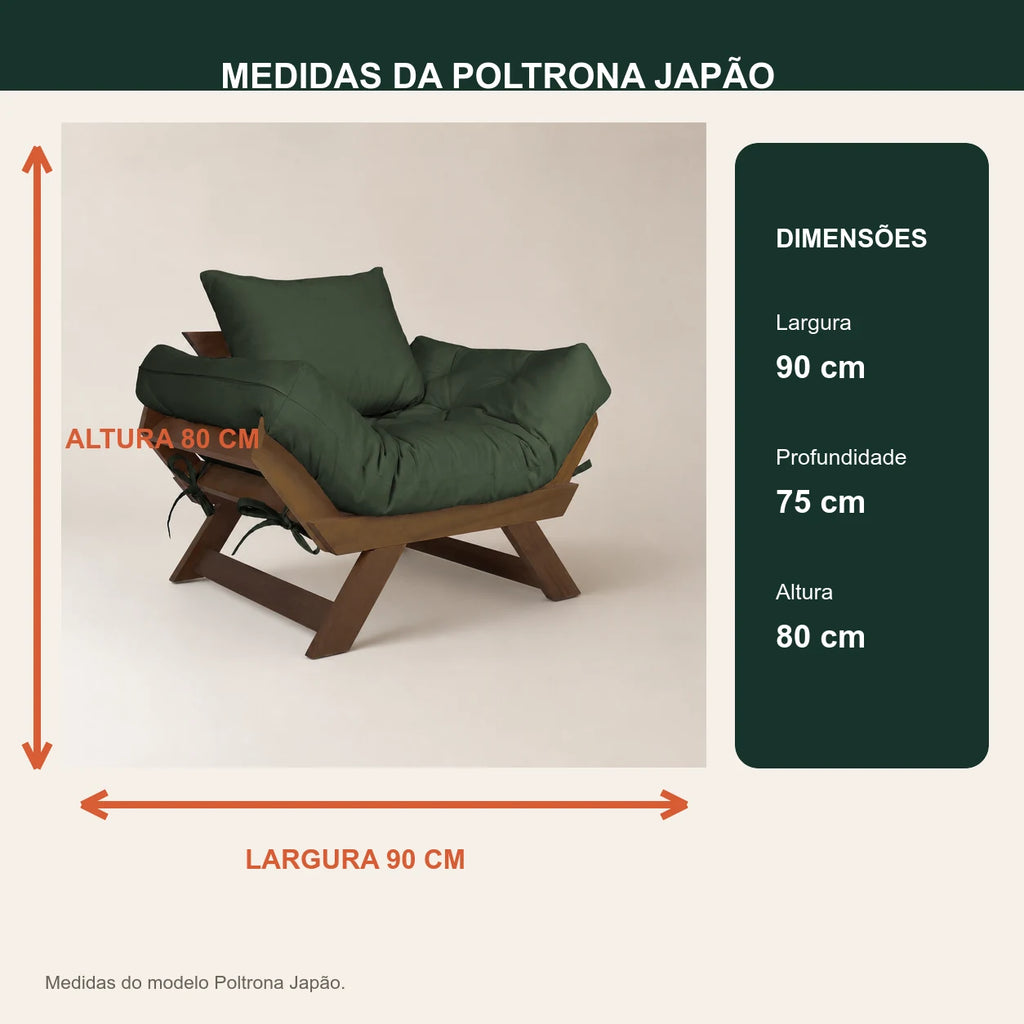 Poltrona Jap�o Sarja Madeira Pinus Imbuia - Verde - medidas