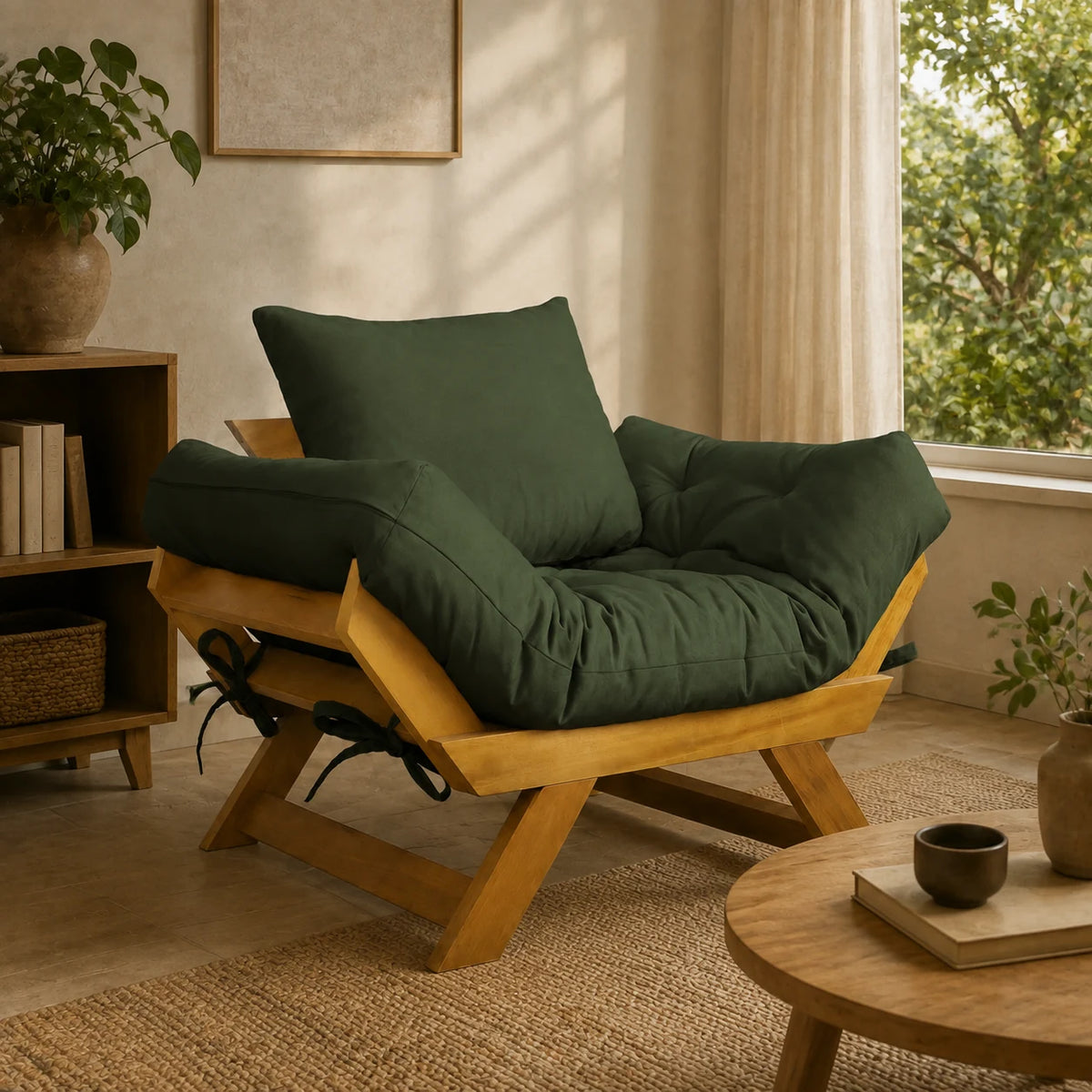 Poltrona Jap�o Sarja Madeira Nobre Mel - Verde - ambientada