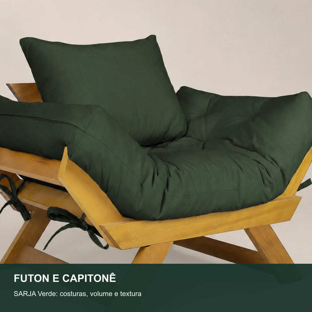 Poltrona Jap�o Sarja Madeira Nobre Mel - Verde - detalhe-capitone