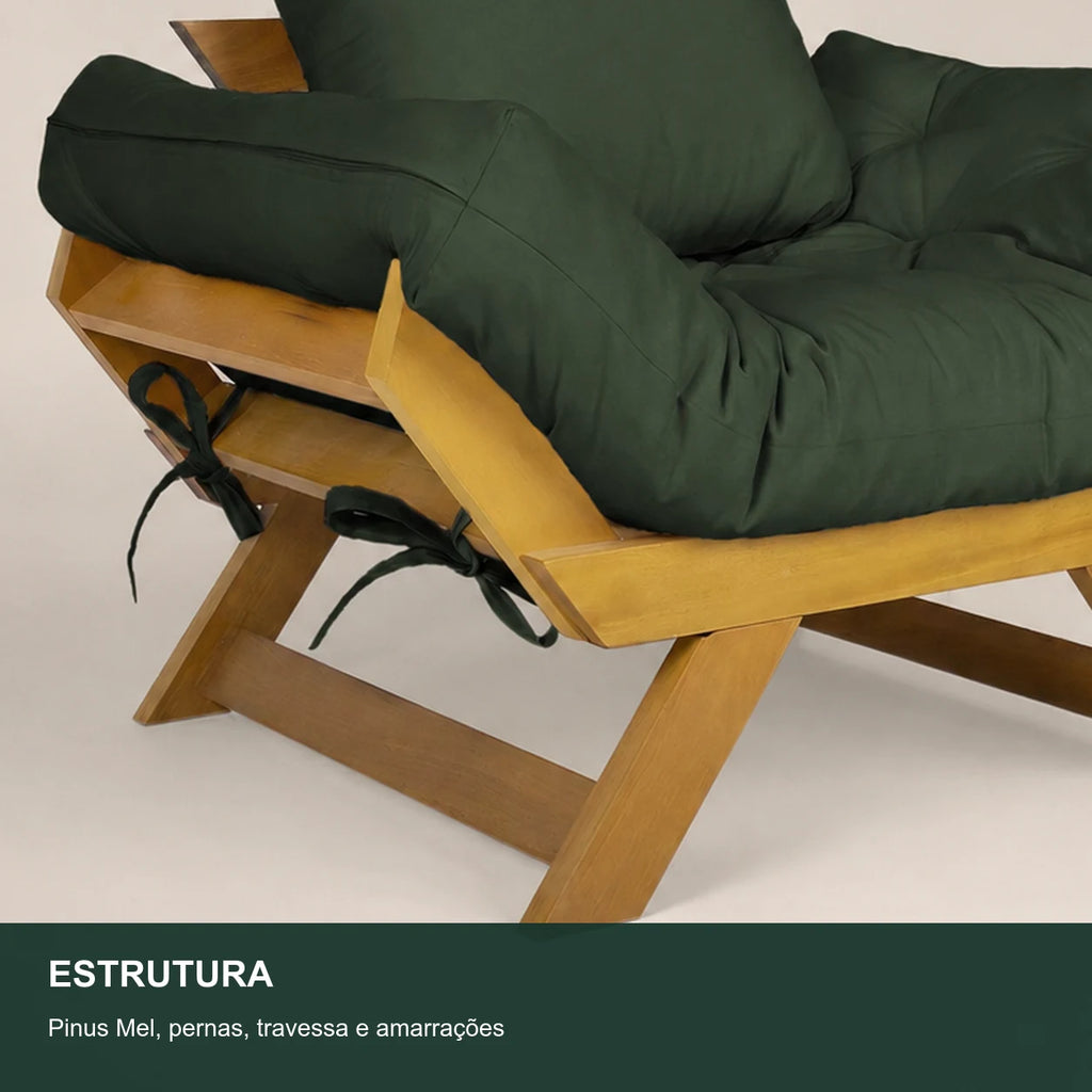 Poltrona Jap�o Sarja Madeira Pinus Mel - Verde - detalhe-estrutura