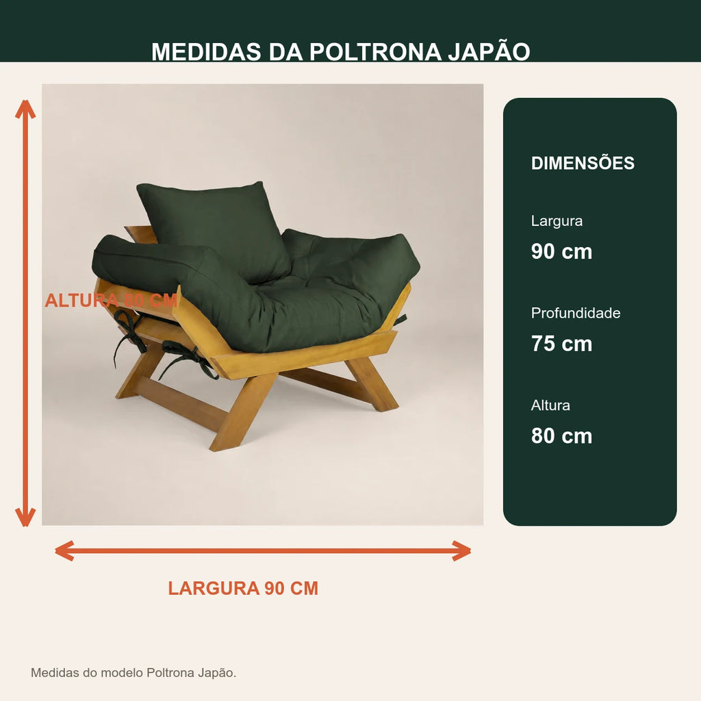 Poltrona Jap�o Sarja Madeira Pinus Mel - Verde - medidas