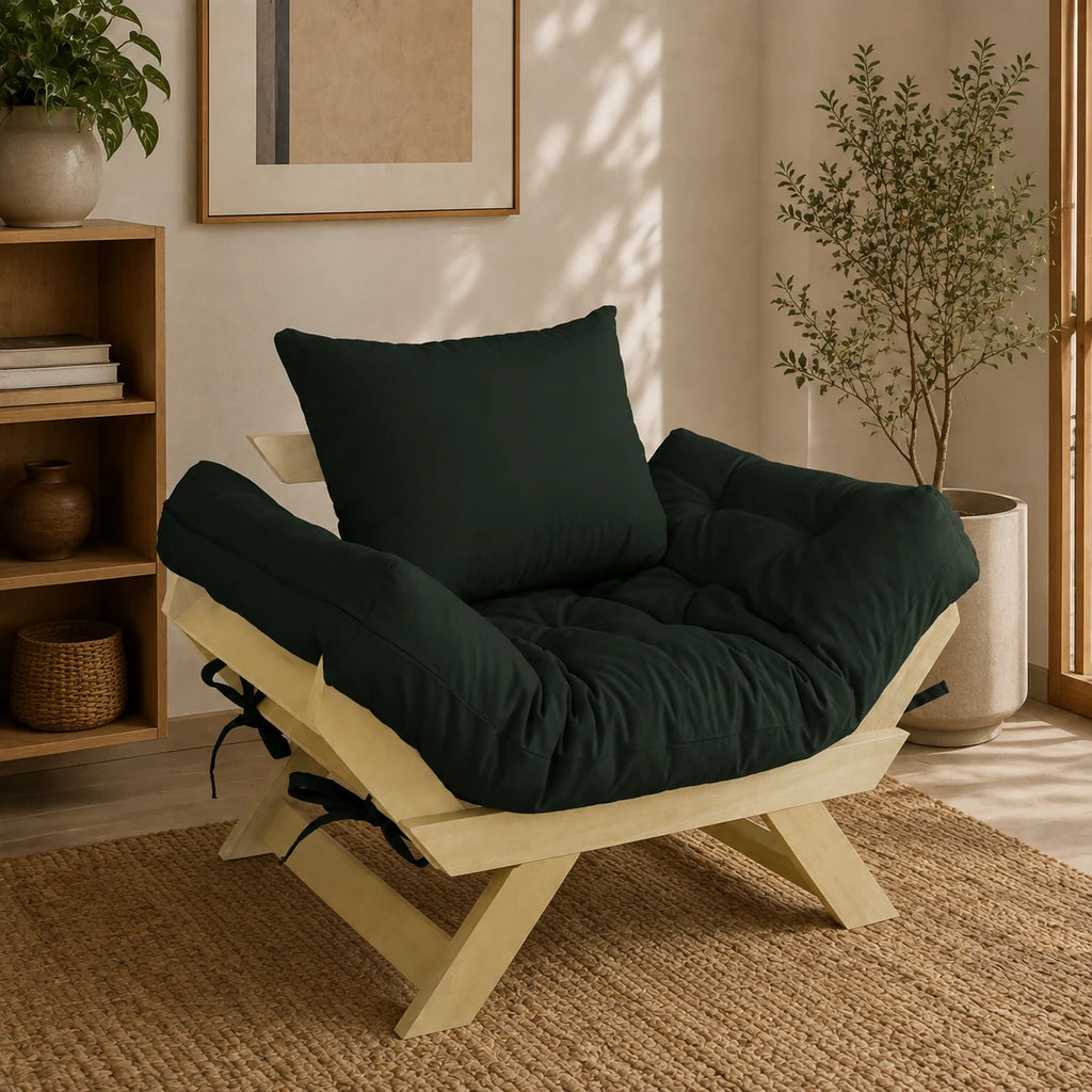 Poltrona Jap�o Sarja Madeira Pinus Sem Pintura - Verde - ambientada