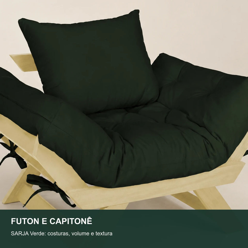 Poltrona Jap�o Sarja Madeira Pinus Sem Pintura - Verde - detalhe-capitone
