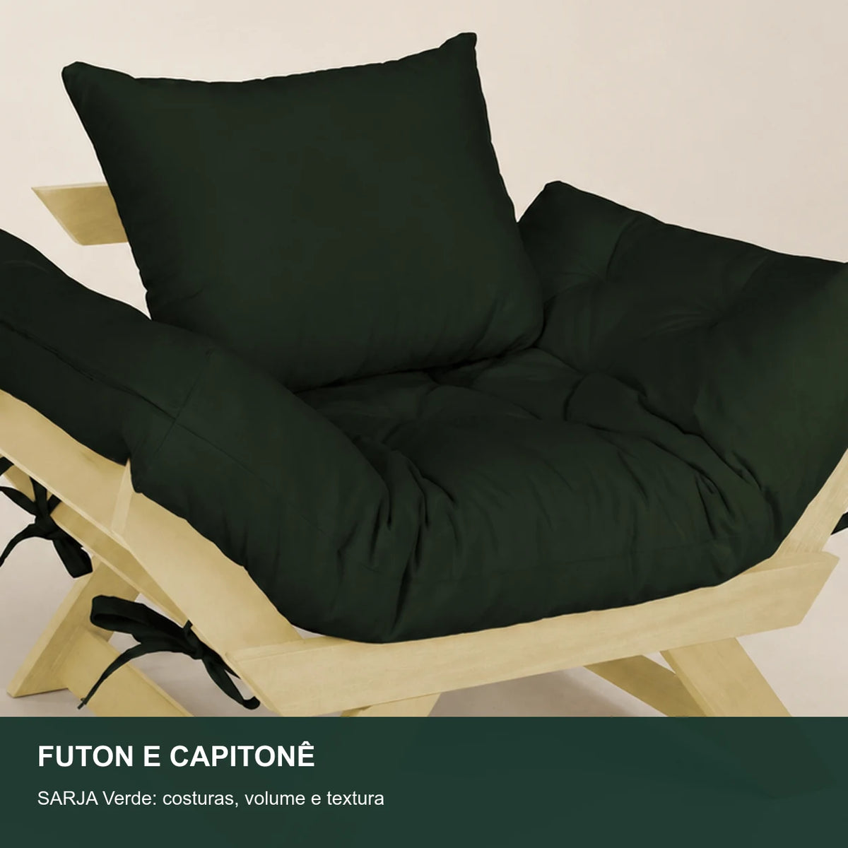 Poltrona Jap�o Sarja Madeira Pinus Sem Pintura - Verde - detalhe-capitone