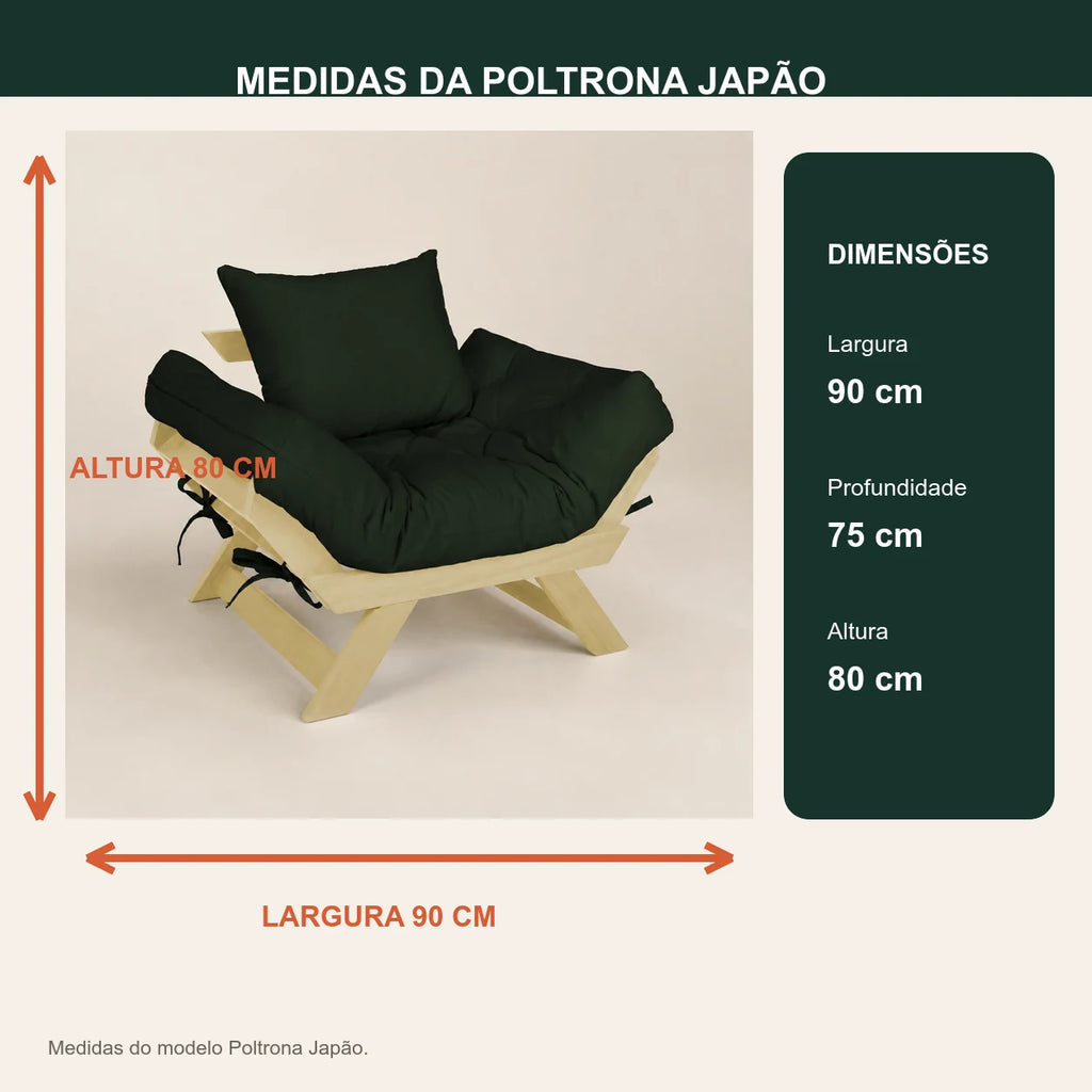 Poltrona Jap�o Sarja Madeira Pinus Sem Pintura - Verde - medidas