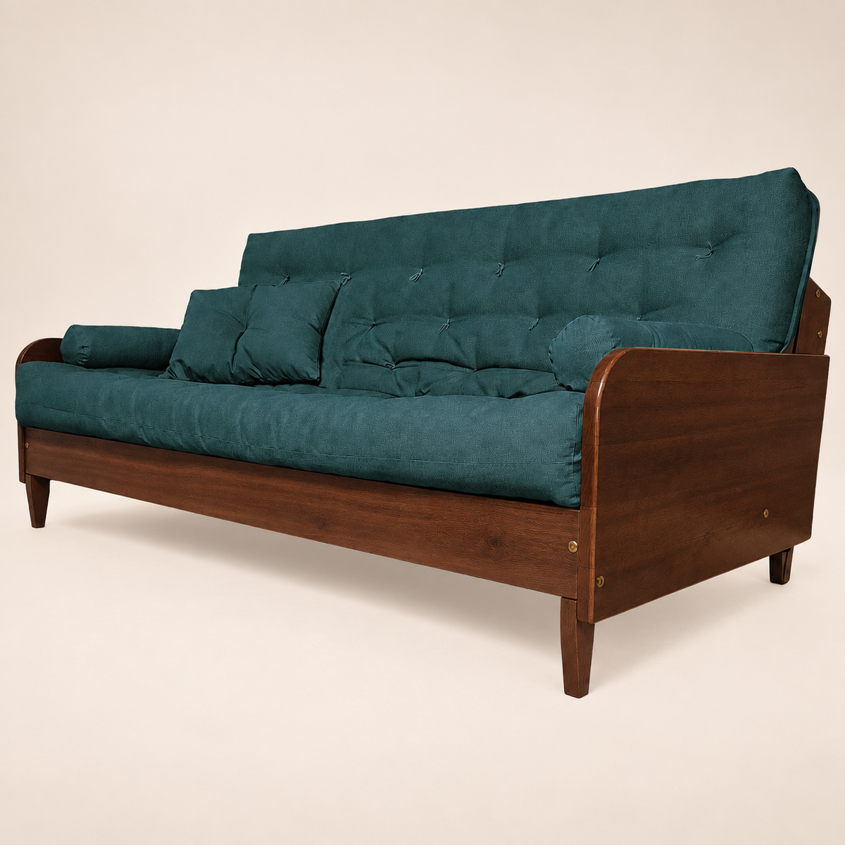 Sofá Cama Casal Futon Paris II Acquablock em Madeira Maciça Imbuia - Cor Verde Oliva