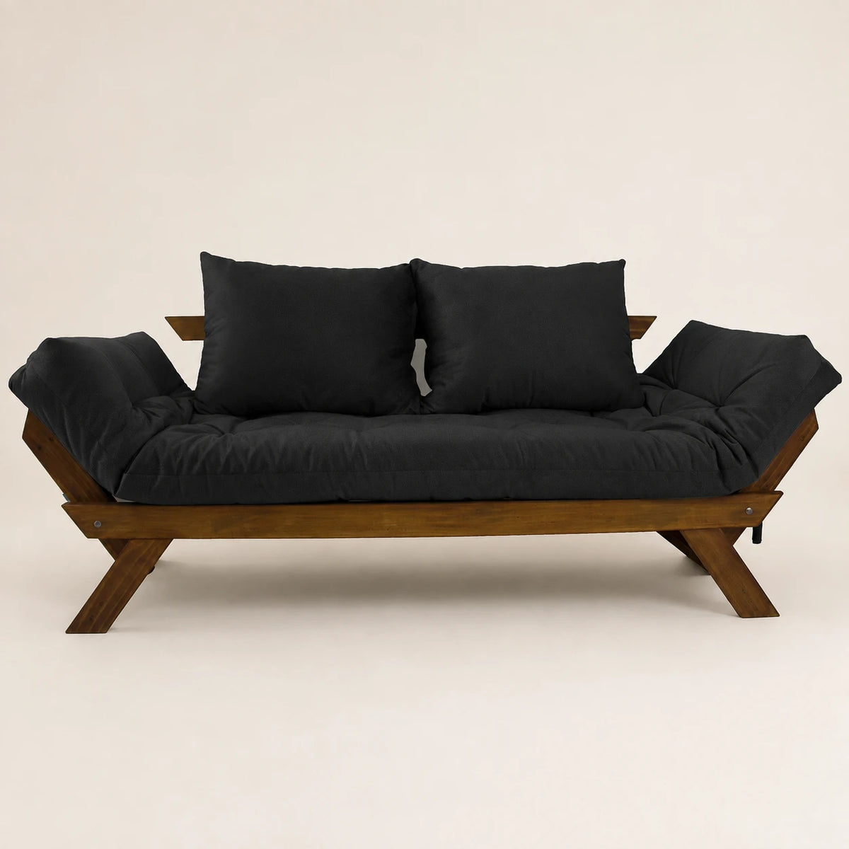 Sofá Cama Reclinável Futon Japão - Madeira Imbuia Tecido Acquablock Cor Preto