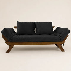 Sofá Cama Reclinável Futon Japão - Madeira Imbuia Tecido Acquablock Cor Preto