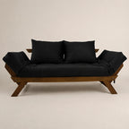 Sofá Cama Reclinável Futon Japão - Madeira Imbuia Tecido Sarja Cor Preto