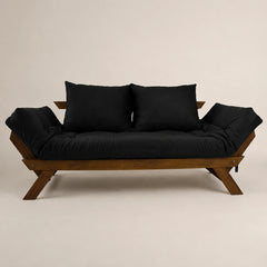 Sofá Cama Reclinável Futon Japão - Madeira Imbuia Tecido Sarja Cor Preto