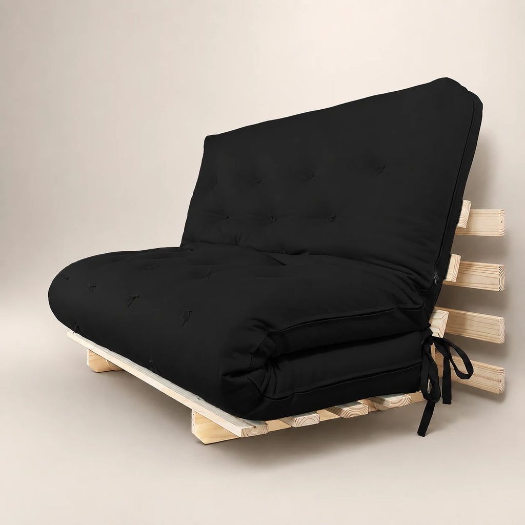 Sofa Cama Casal Futon Oriental 3 em 1 - Madeira Maci�a Tecido Sarja Preto