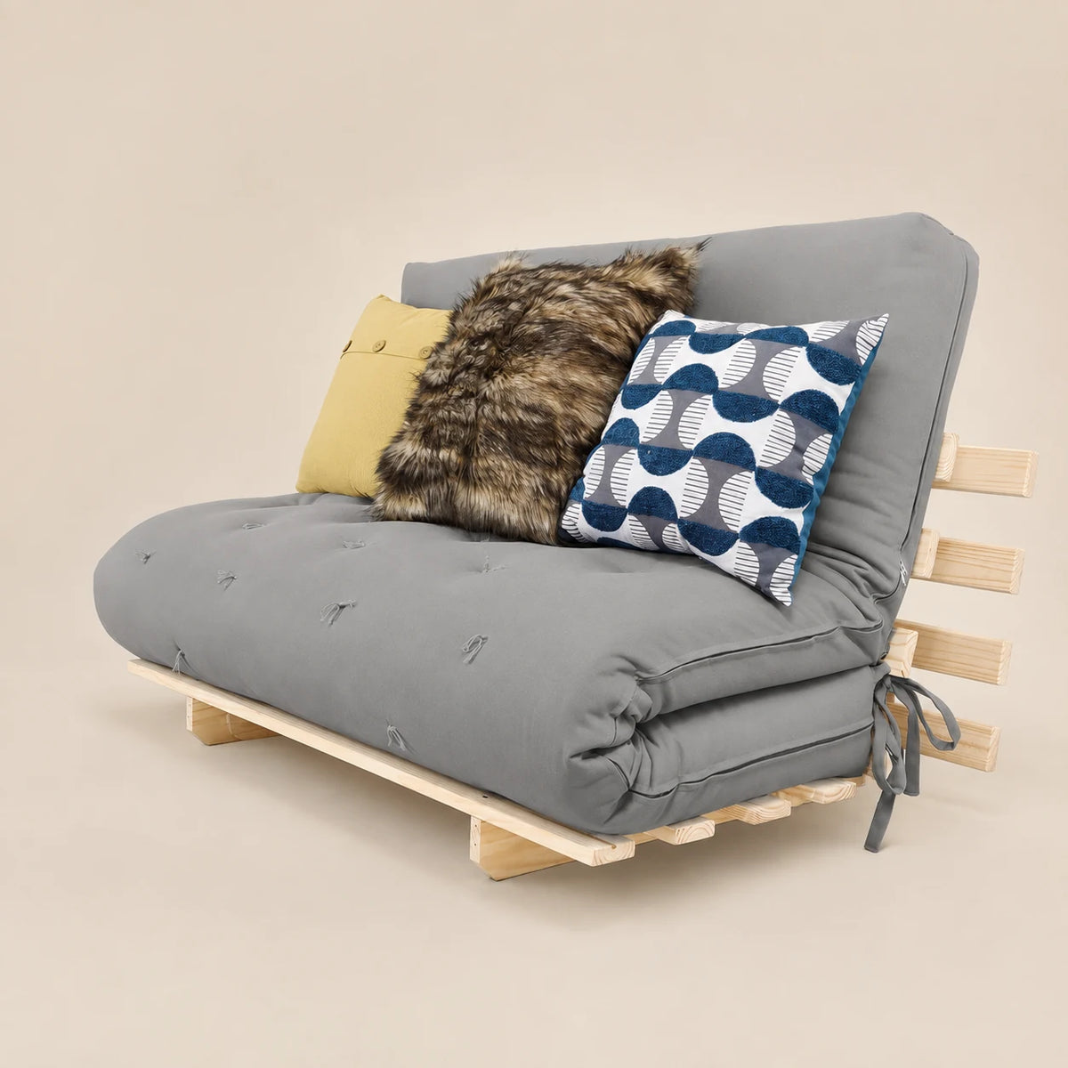 Sofa Cama Casal Futon Oriental D33 Com Madeira Maciça - Cinza