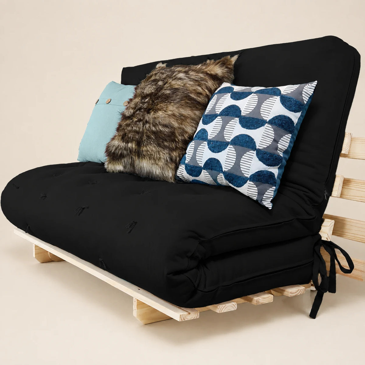 Sofa Cama Casal Futon Oriental D33 Com Madeira Maciça - Preto