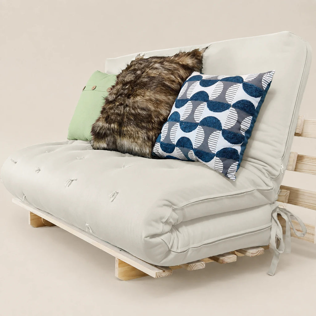 Sofa Cama Casal Futon Oriental  Madeira Maci�a Acquablock Branco Off