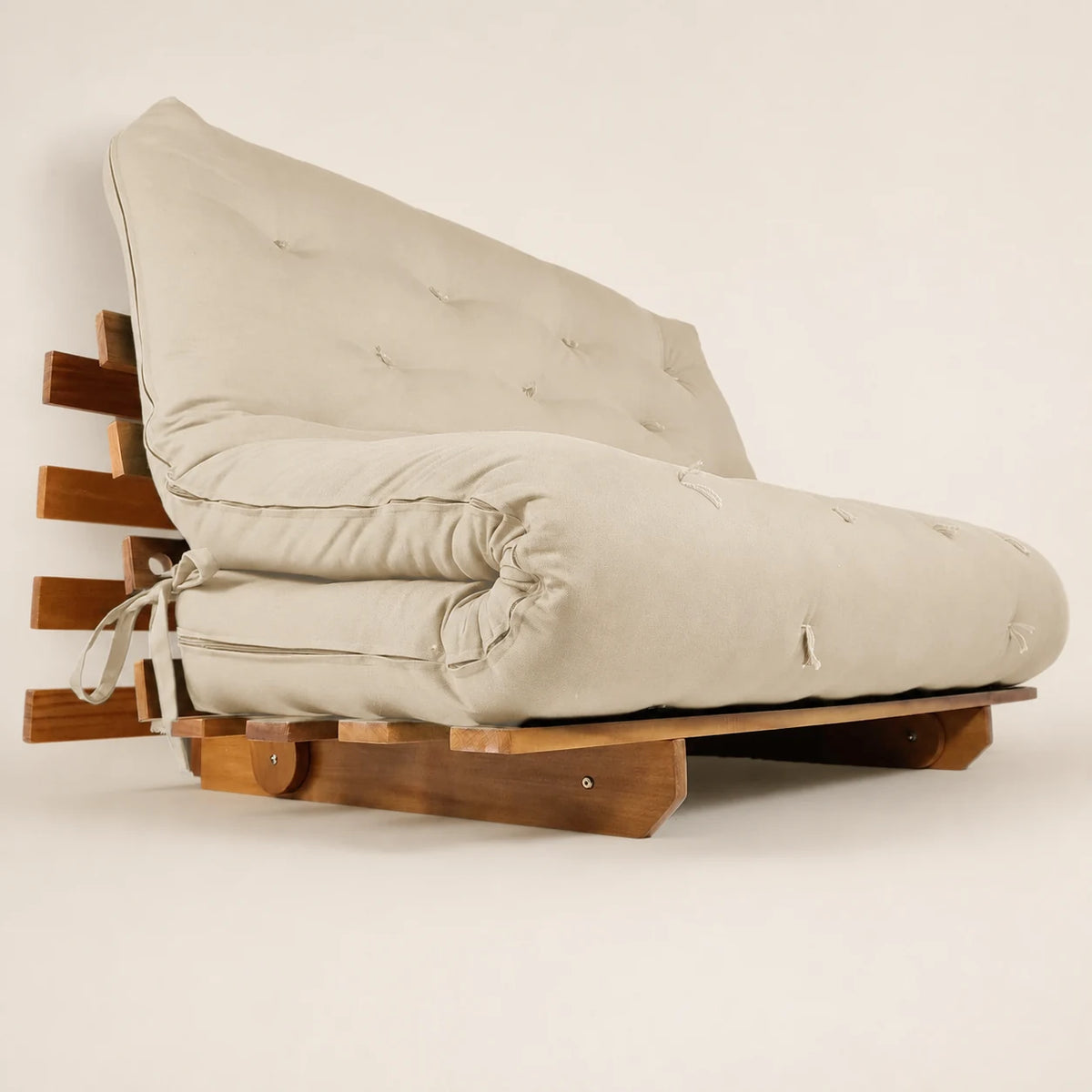 Sof� Cama Casal Futon Oriental Madeira Nobre Mel Bege