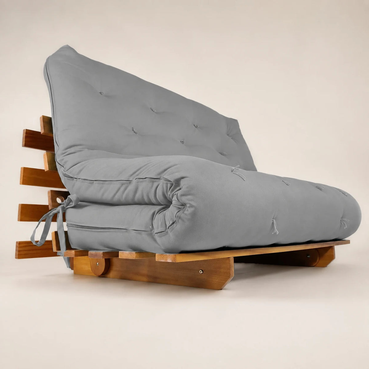 Sofá Cama Casal Futon Oriental Madeira Nobre Mel Cinza D33