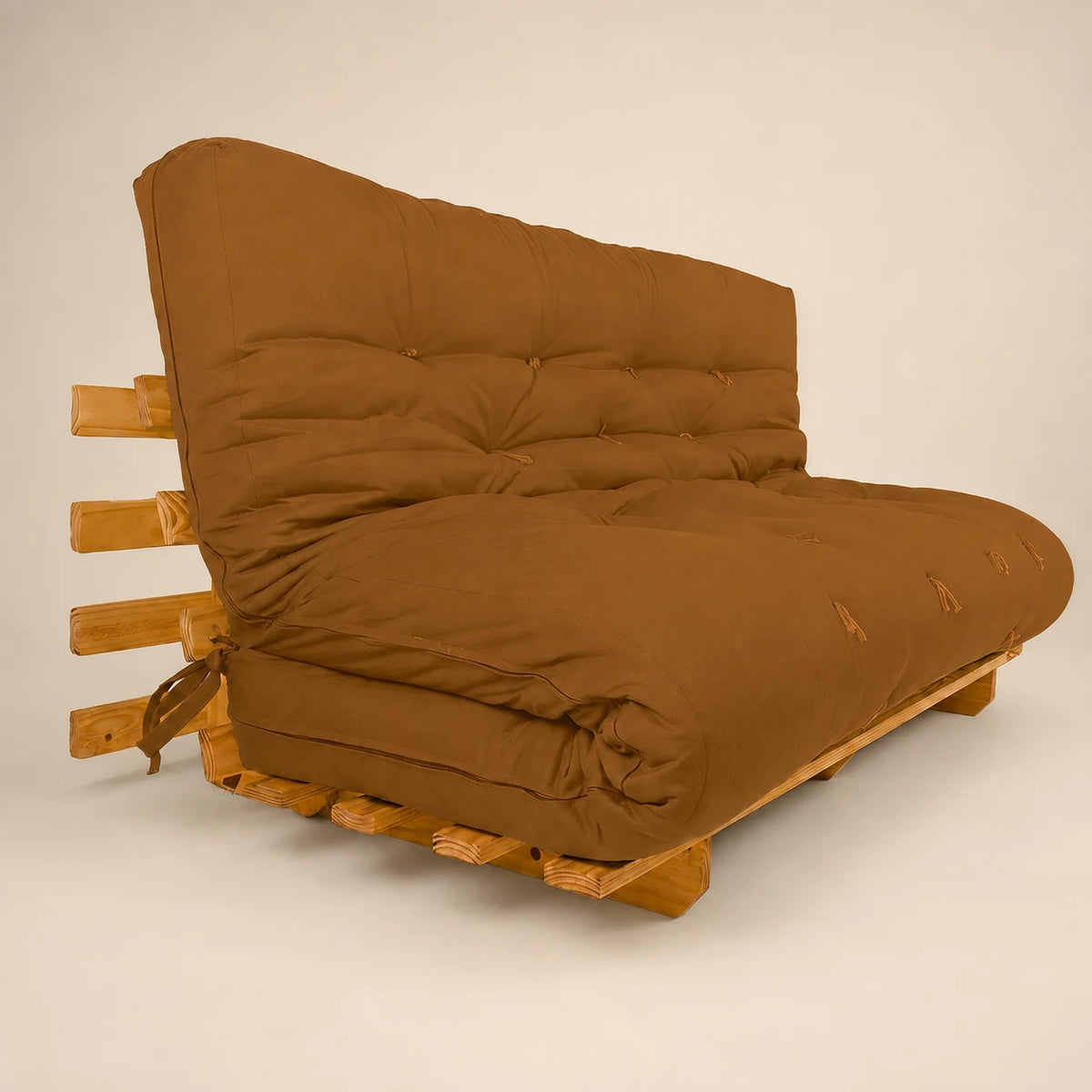 Sofá Cama Casal Futon Oriental Madeira Nobre Mel Sarja Caramelo D33