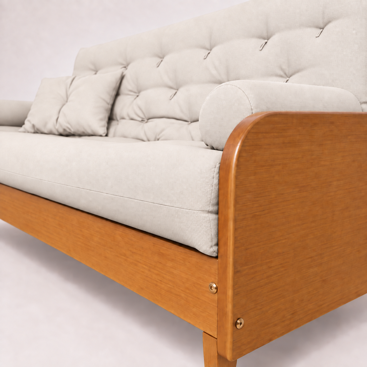 Sofá Cama Casal Futon Paris II Acquablock em Madeira Maciça Mel - Cor Branco Off — detalhe