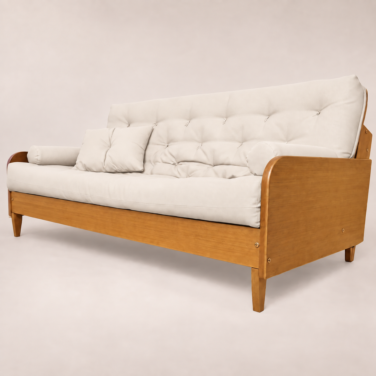 Sofá Cama Casal Futon Paris II Acquablock em Madeira Maciça Mel - Cor Branco Off — vista principal