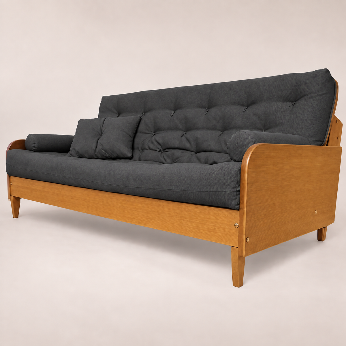Sofá Cama Casal Futon Paris II Acquablock em Madeira Maciça Mel - Cor Chumbo