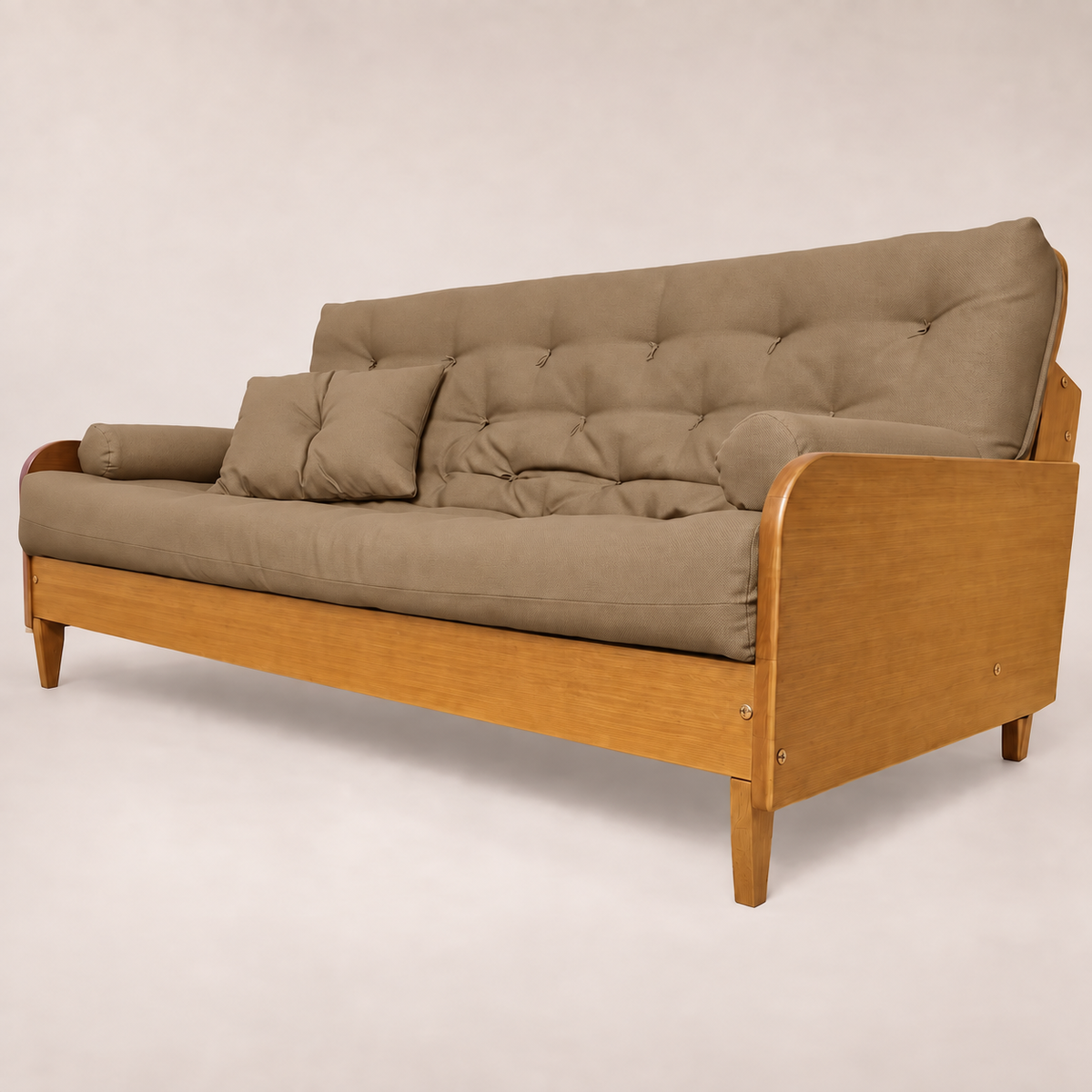 Sofá Cama Casal Futon Paris II Acquablock em Madeira Maciça Mel - Cor Fendi