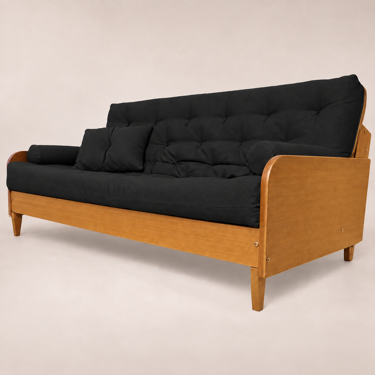 Sofá Cama Casal Futon Paris II Acquablock em Madeira Maciça Mel - Cor Preto