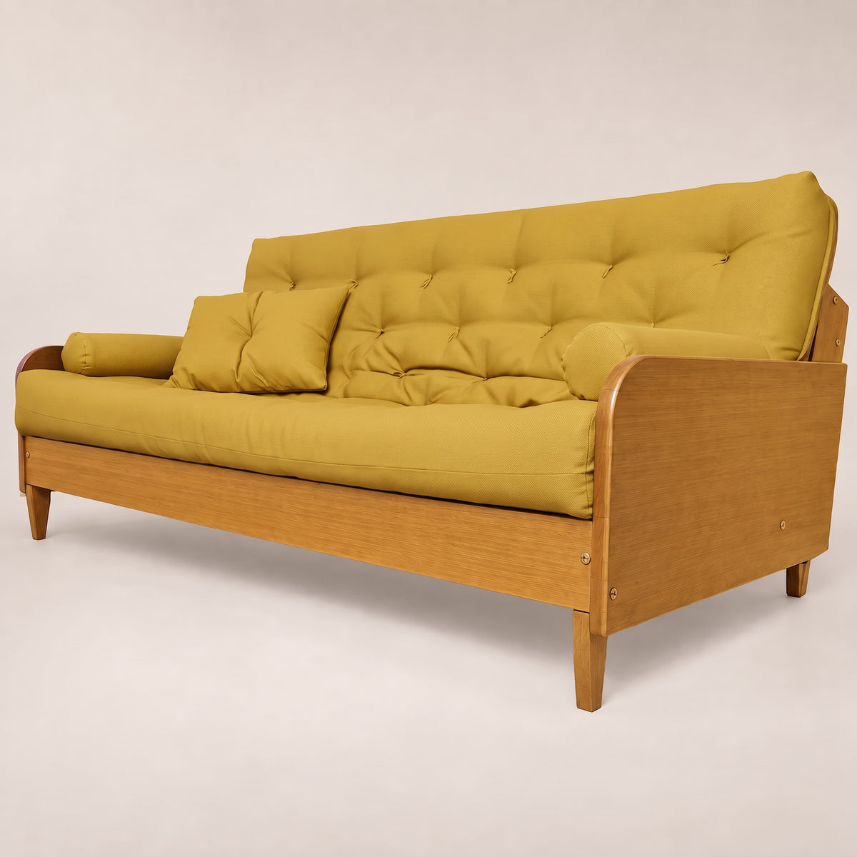 Sofá Cama Casal Futon Paris II Madeira Maciça Mel- Tecido Acquablock Cor Amarelo