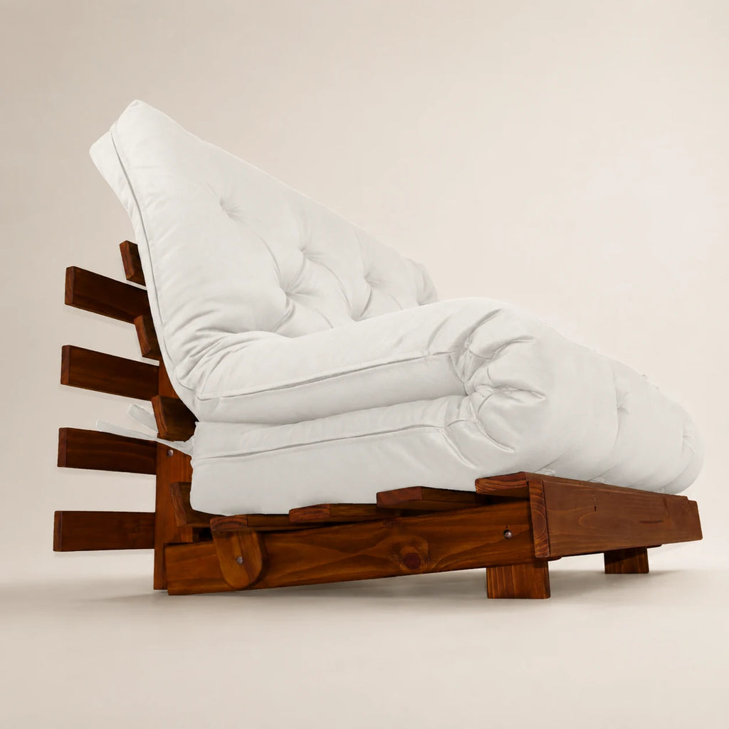 Sof� Cama Casal Futon Tokio D33 Madeira Cor Imbuia Acquablock - Branco Off