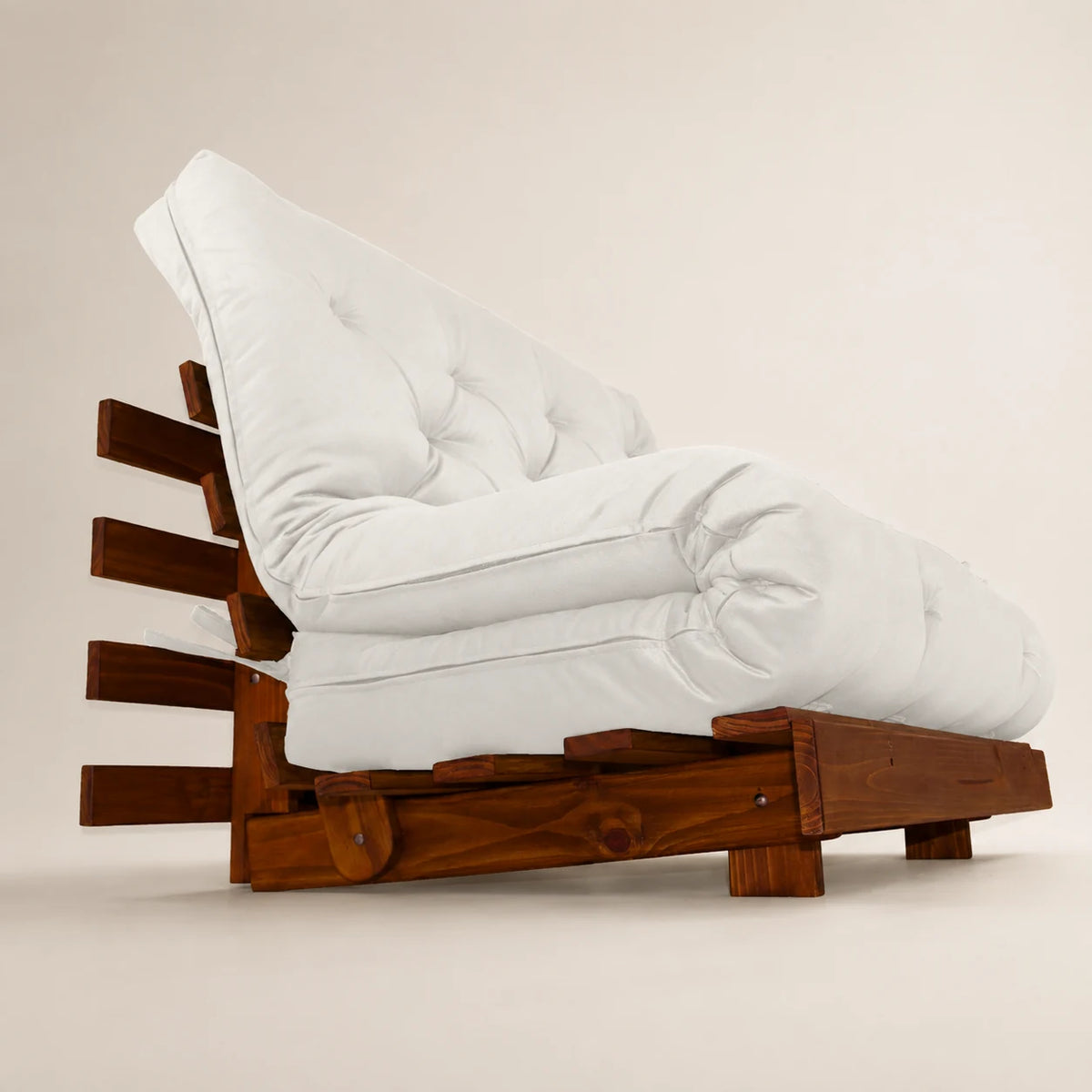 Sofá Cama Casal Futon Tokio D33 Madeira Cor Imbuia Acquablock - Branco Off