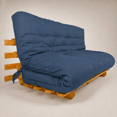 Sofá Cama Casal Futon Tokio D33 Madeira Cor Mel Acquablock Azul Royal