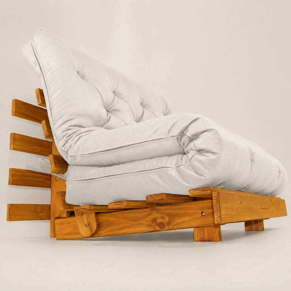 Sof� Cama Casal Futon Tokio D33 Madeira Cor Mel Acquablock Branco Off