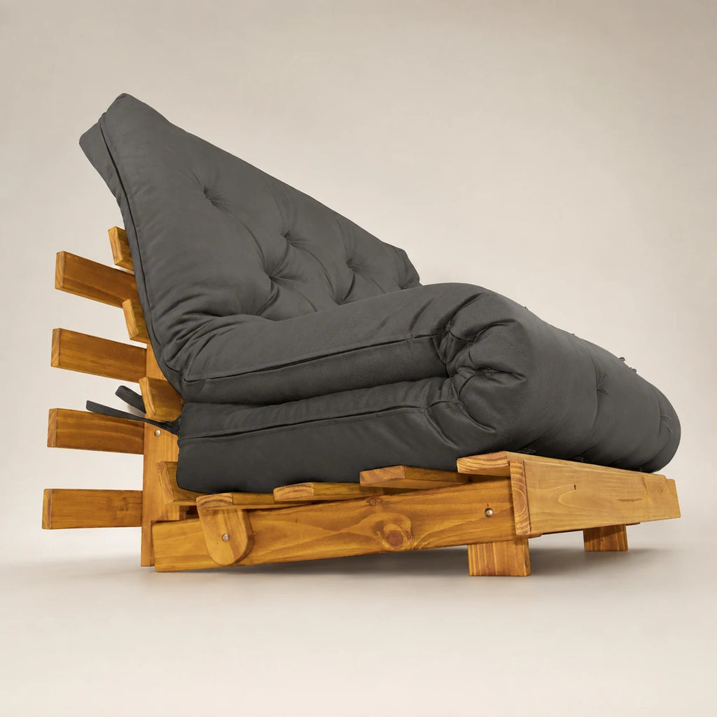 Sof� Cama Casal Futon Tokio D33 Madeira Cor Mel Acquablock Chumbo