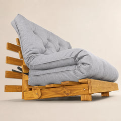 Sofá Cama Casal Futon Tokio D33 Madeira Cor Mel Acquablock Cinza Linho