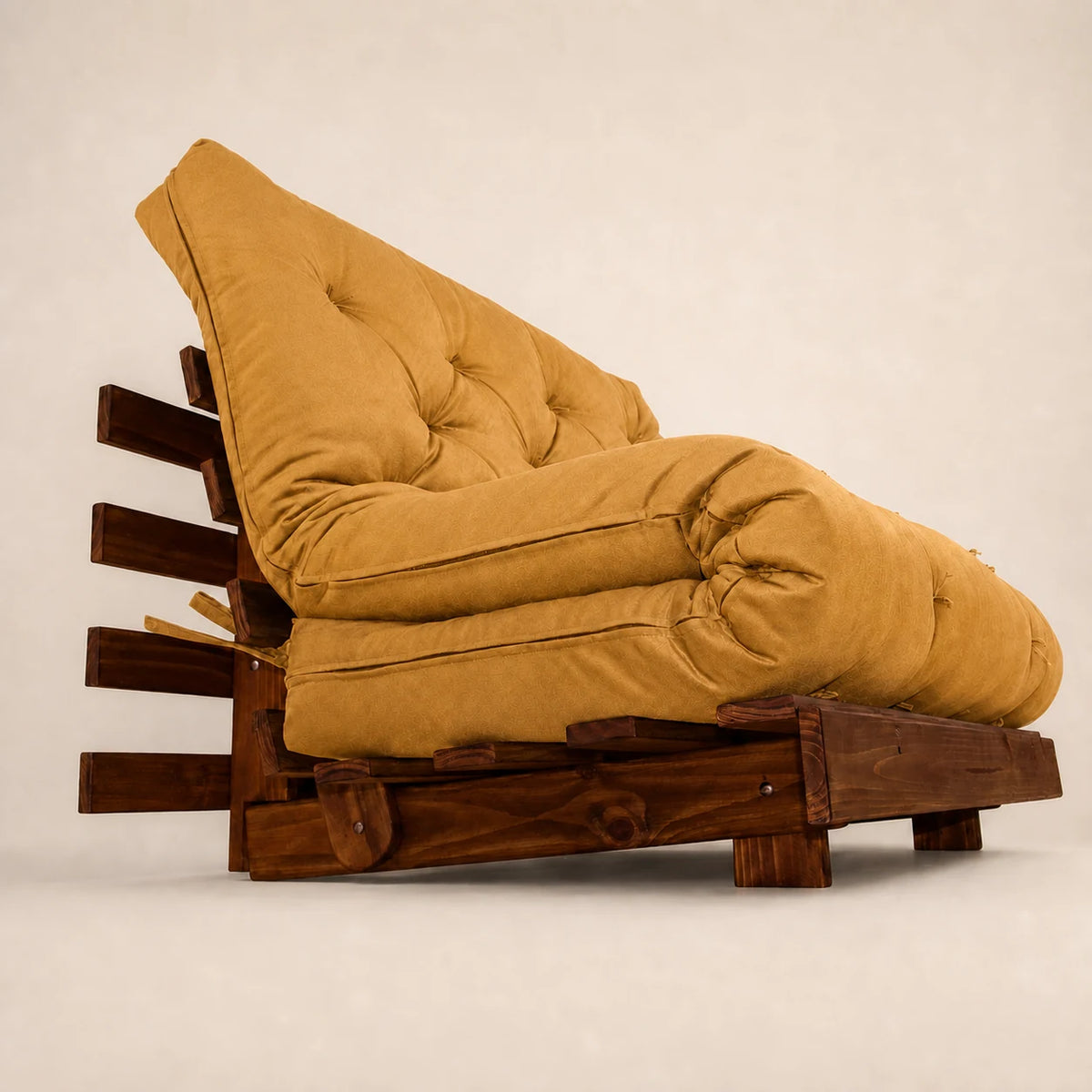 Sofá Cama Casal Futon Tokio Madeira Cor Imbuia Acquablock Amarelo