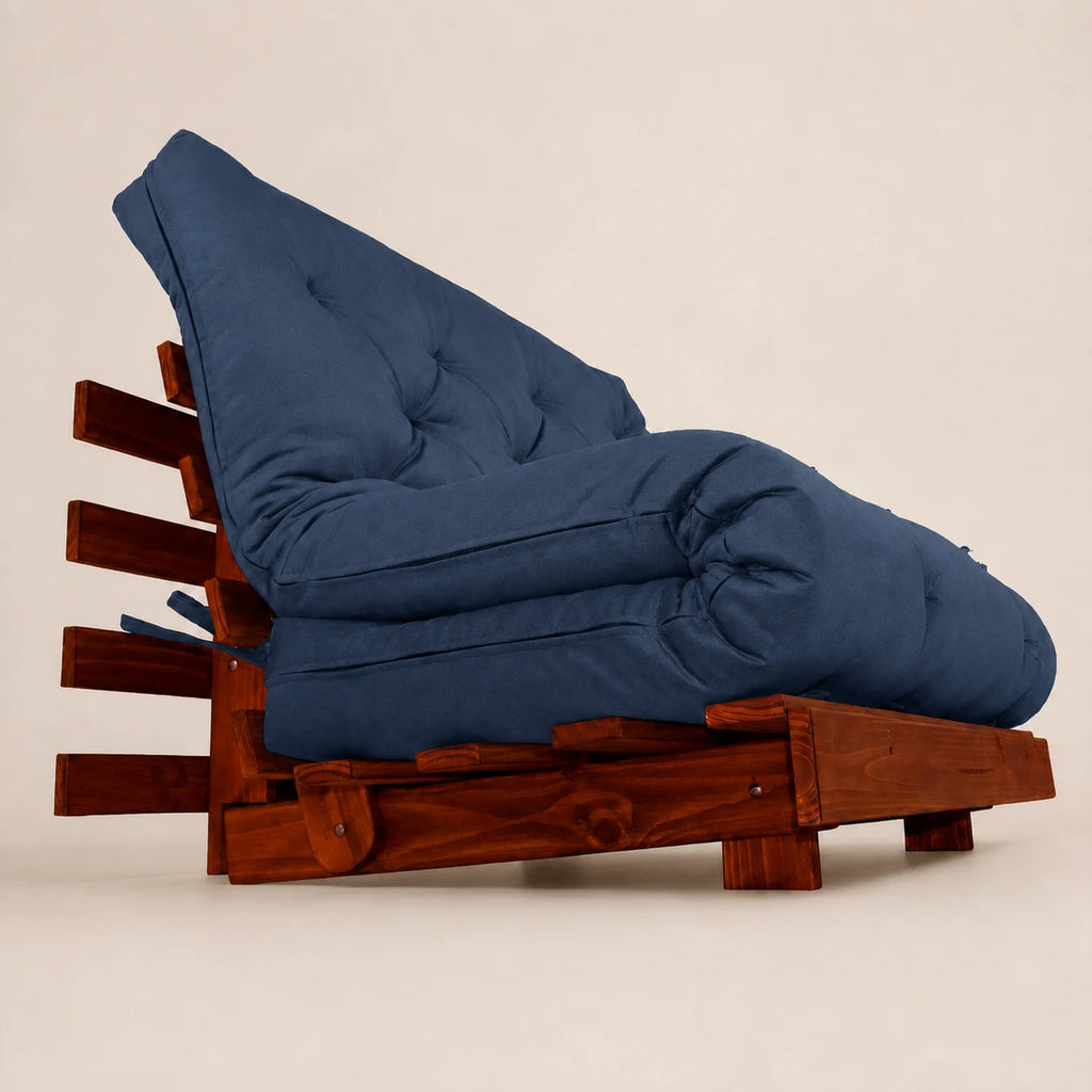 Sof� Cama Casal Futon Tokio Madeira Cor Imbuia Acquablock Azul Royal