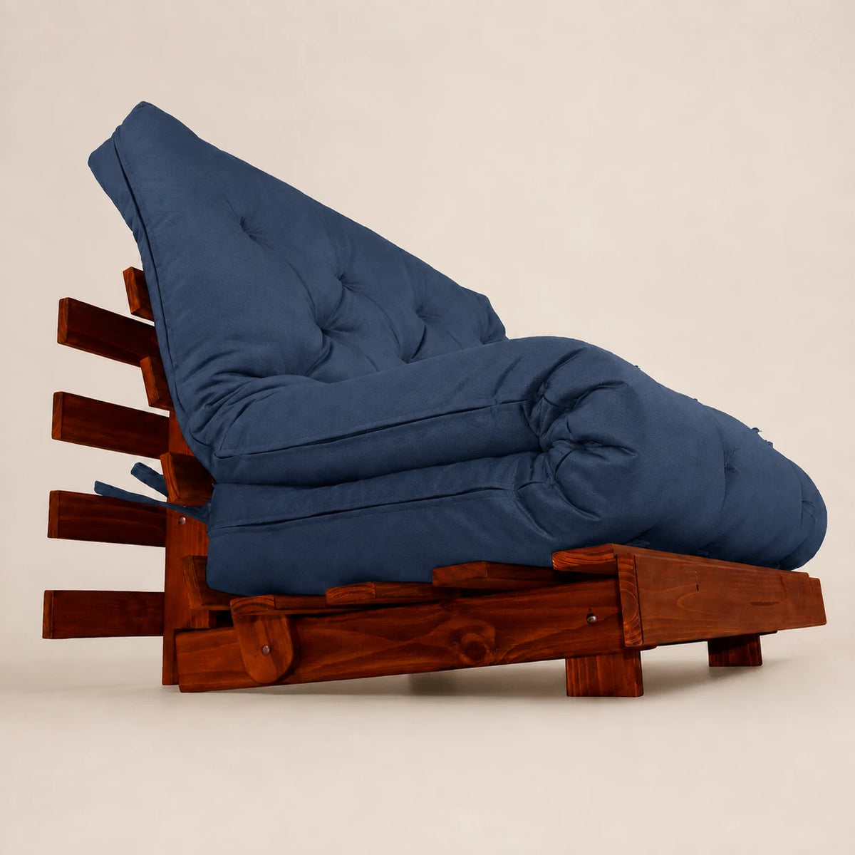 Sofá Cama Casal Futon Tokio Madeira Cor Imbuia Acquablock Azul Royal