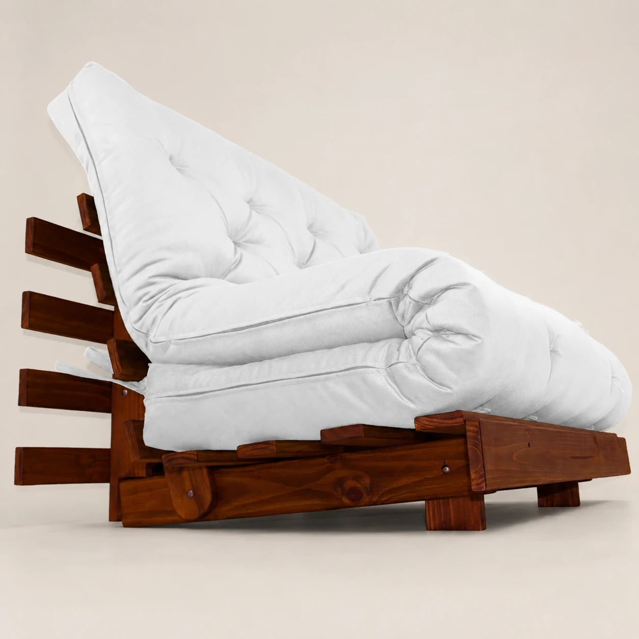 Sof� Cama Casal Futon Tokio Madeira Cor Imbuia Acquablock Branco Off