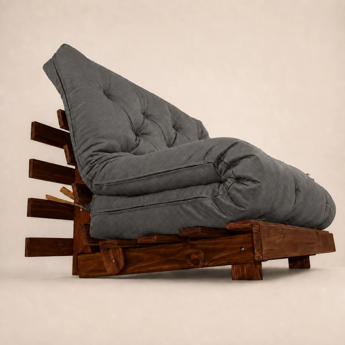 Sofá Cama Casal Futon Tokio Madeira Cor Imbuia Acquablock Chumbo