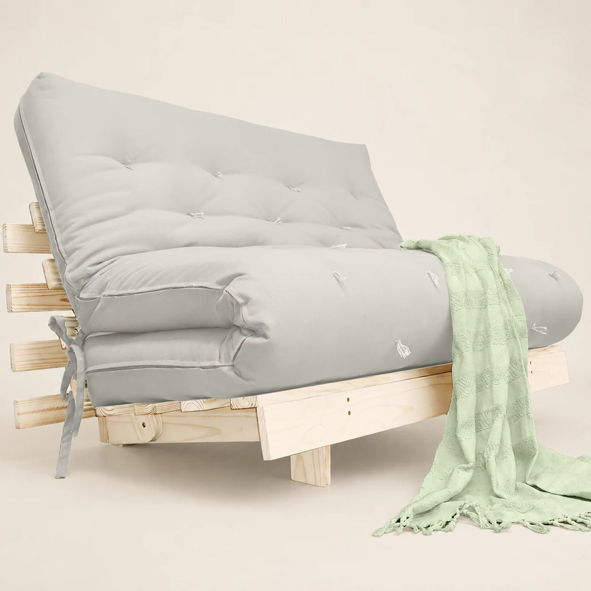 Sofá Cama Casal Futon Tokio Madeira Maciça Acquablock Branco Off
