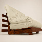 Sofá Cama Casal Futon Tokio Madeira Nobre Cor Imbuia Sarja Bege D33