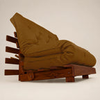 Sofá Cama Casal Futon Tokio Madeira Nobre imbuia Sarja Caramelo D33
