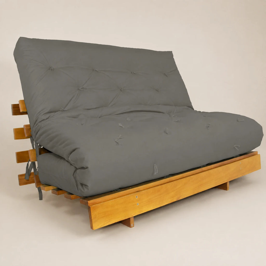 Sof� Cama Casal Futon Tokio Madeira Nobre Sarja Cinza Madeira