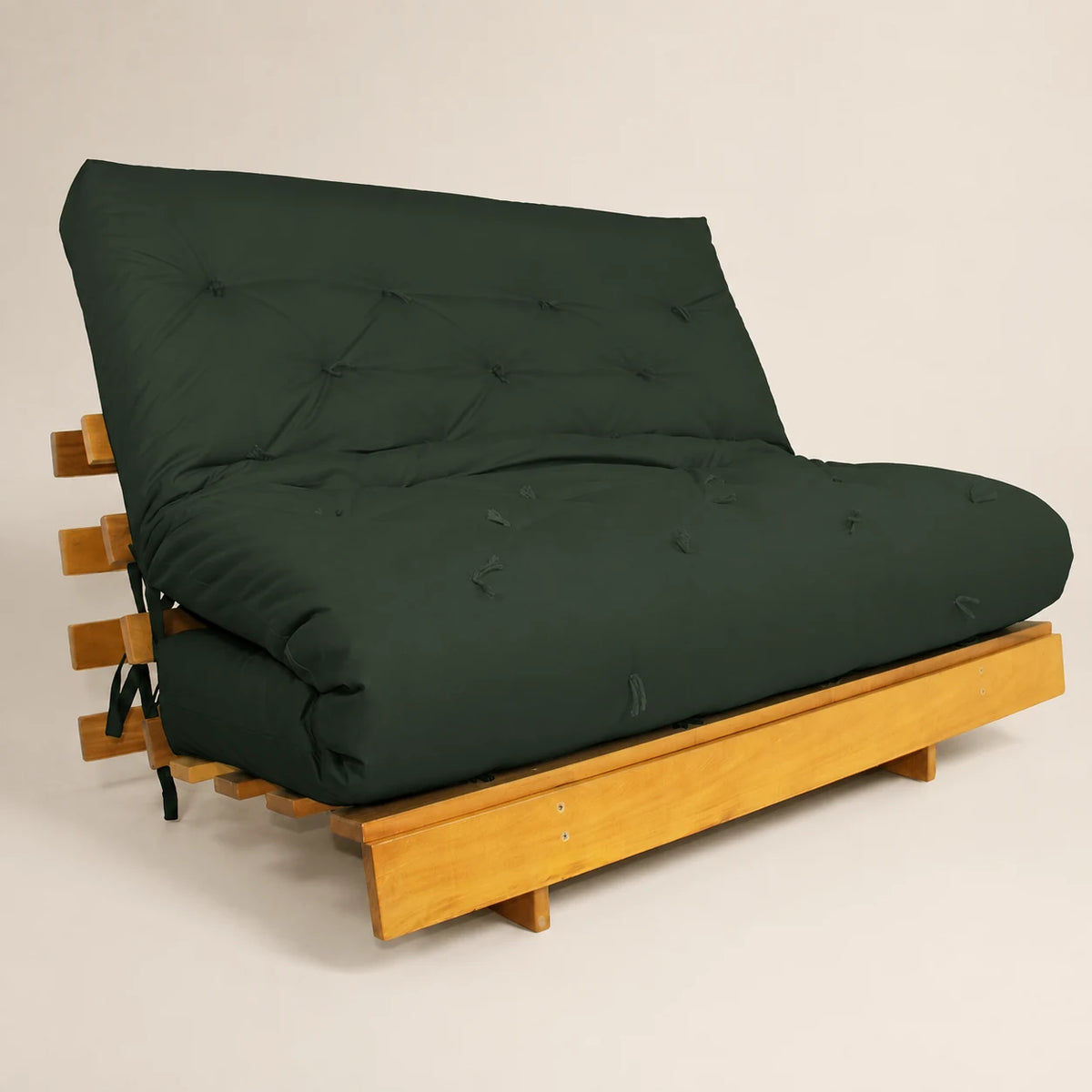Sofá Cama Casal Futon Tokio Madeira Nobre Sarja Verde Militar