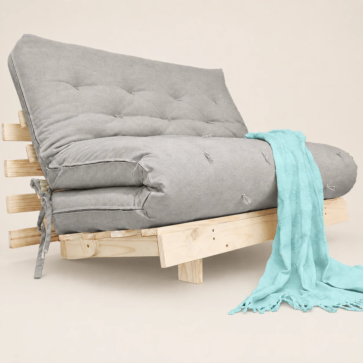 Sofa Cama Futon Casal Tokio Madeira Maci�a Acquablock Cinza Linho