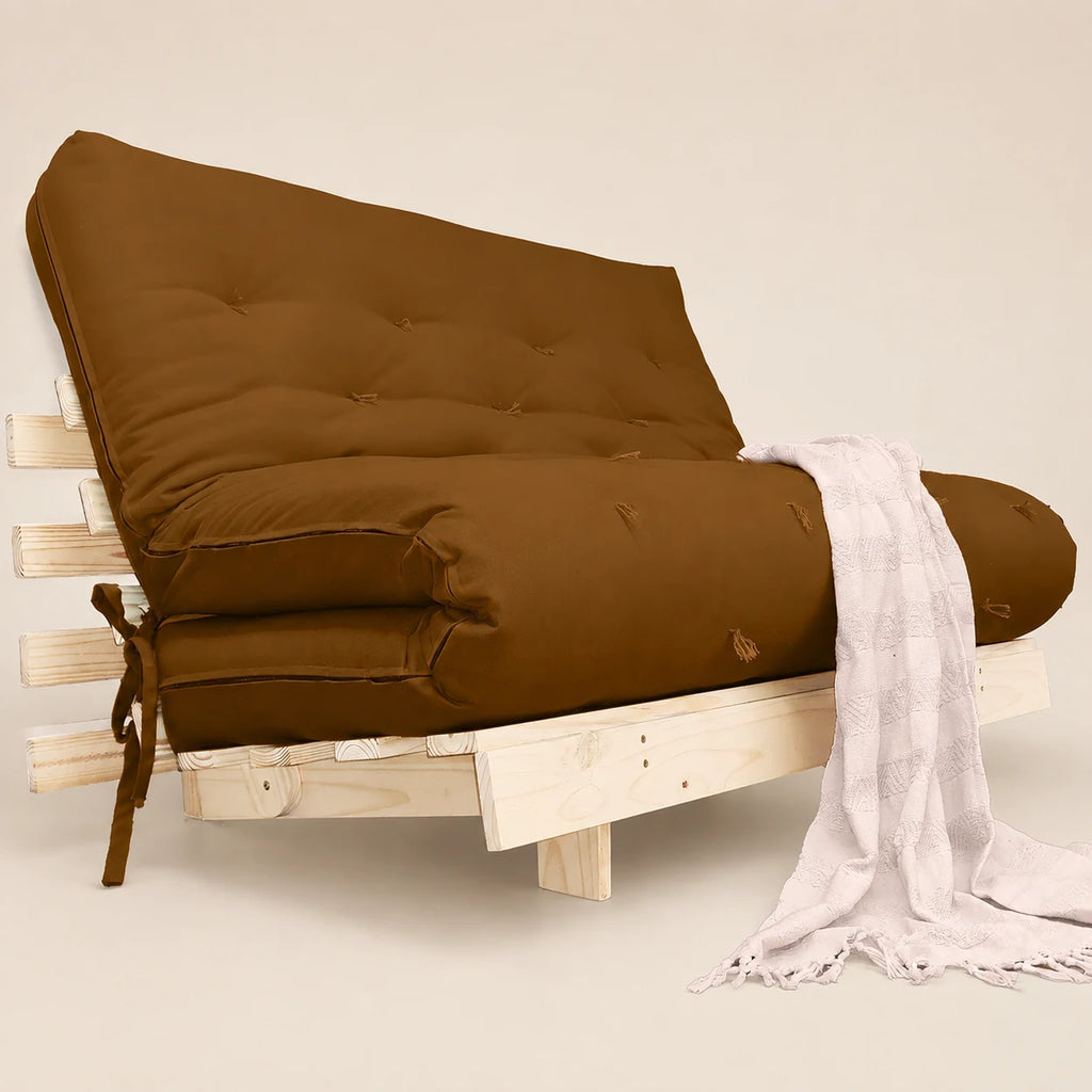 Sofa Cama Futon Casal Tokio Madeira Maci�a Sarja Caramelo